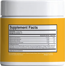 Load image into Gallery viewer, FBT supplement nutrition facts panel with Flat Belly Botanical Blend ingredients including turmeric, ginger, cinnamon and black pepper