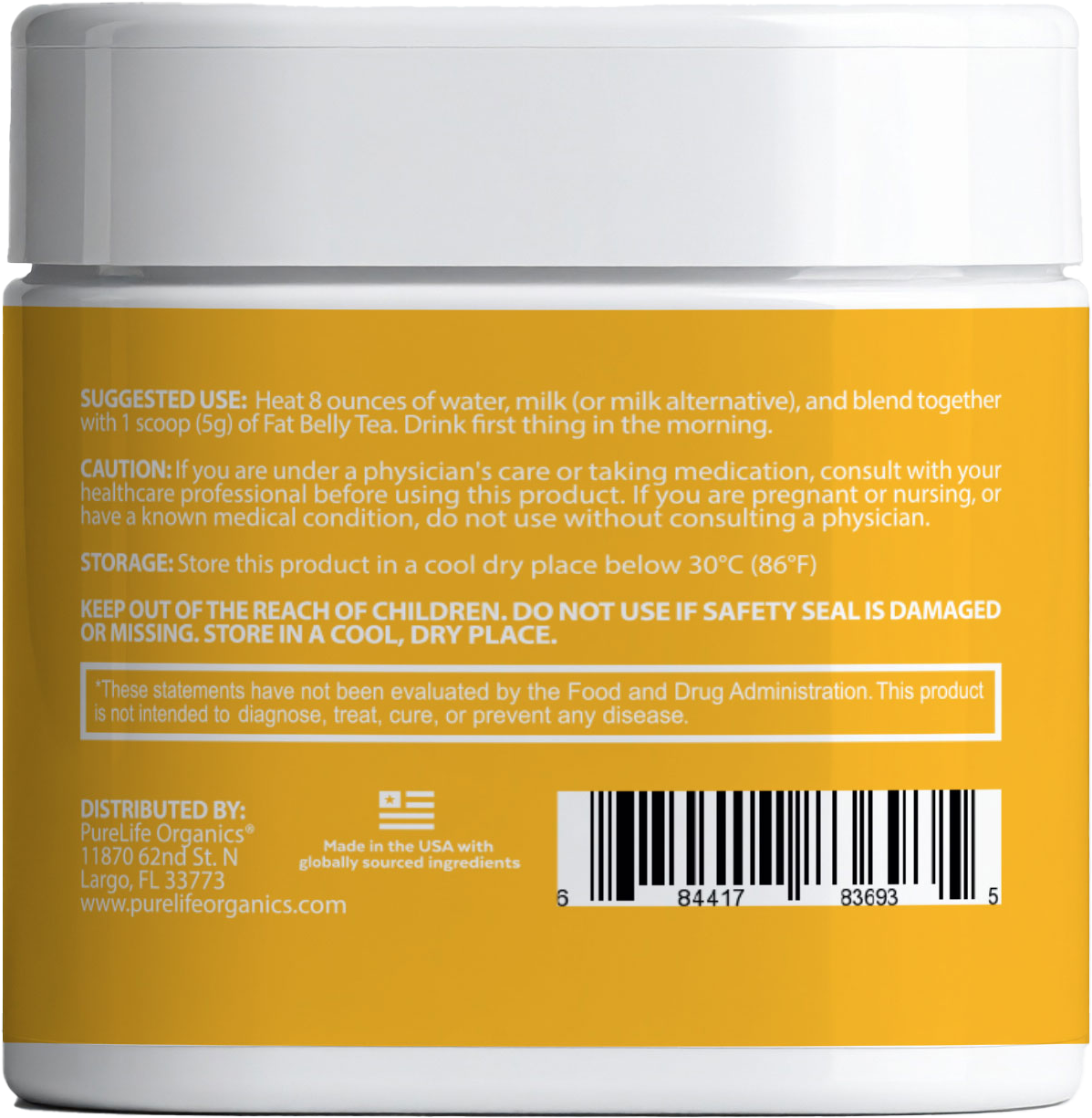 Flat Belly Tea back label with usage instructions